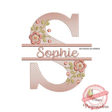 matriz de bordado Nome Sophie entremeio flores para bordar