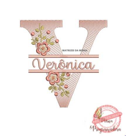 matriz de bordado Nome Verônica entremeio flores para bordar