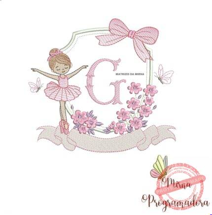 matriz de bordado moldura bailarina letra G