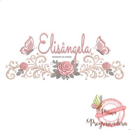 matriz de bordado arabesco rosas borboletas nome-elisangela-mirna 072