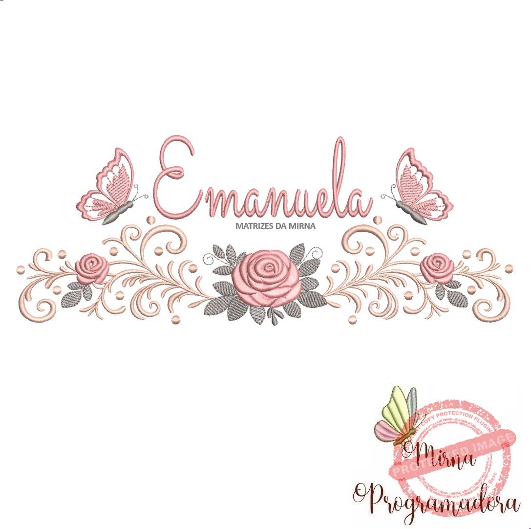 matriz de bordado arabesco rosas borboletas-emanuela-mirna 073 matriz de bordado arabesco rosas borboletas nome-emanuela-mirna 073 - Imagem 1