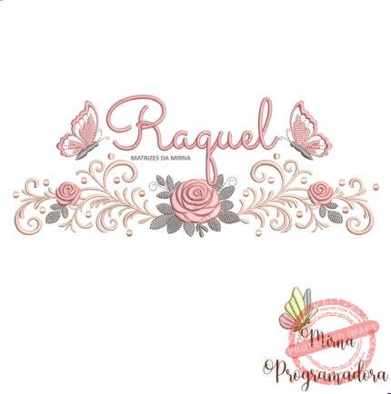 matriz de bordado arabesco rosas borboletas nome-raquel-mirna 104
