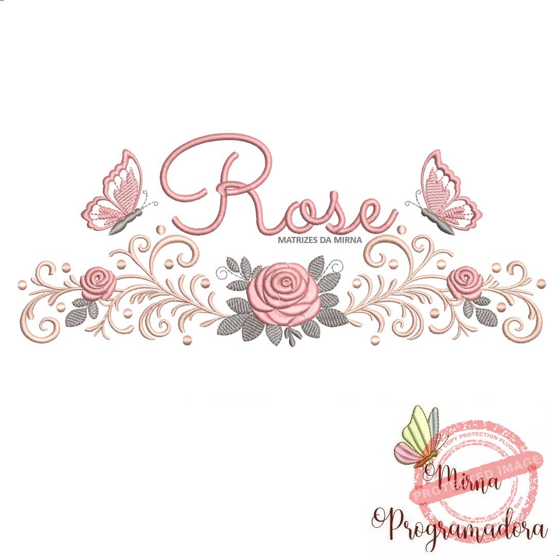 matriz de bordado arabesco rosas borboletas-rose-mirna 088 matriz de bordado arabesco rosas borboletas nome-rose-mirna 088 - Imagem 1