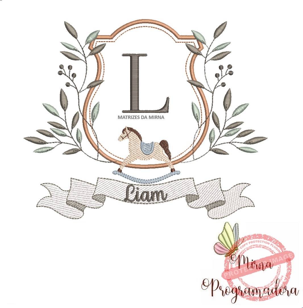 moldura cavalinho-nome liam 83 Matriz de Bordado moldura cavalinho-nome liam 83 - Imagem 1